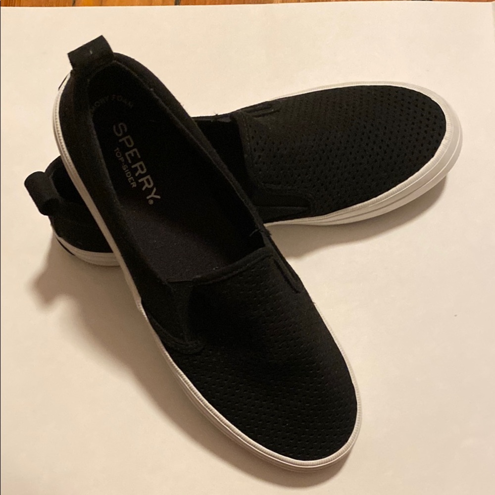 Sperry Seaside Emboss Black Suede Slip-On Sneakers Size 8